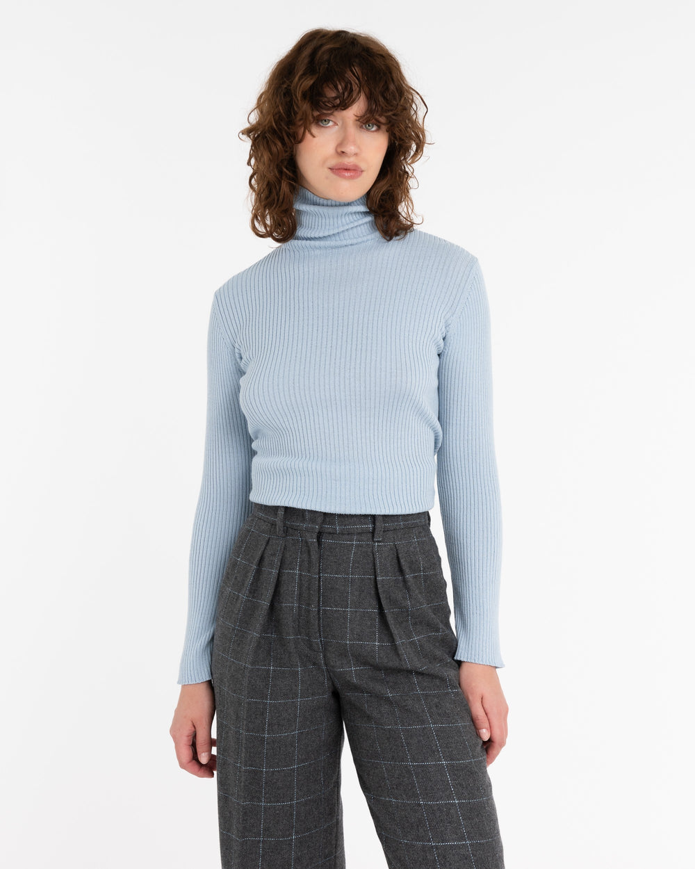 sky blue turtleneck sweater