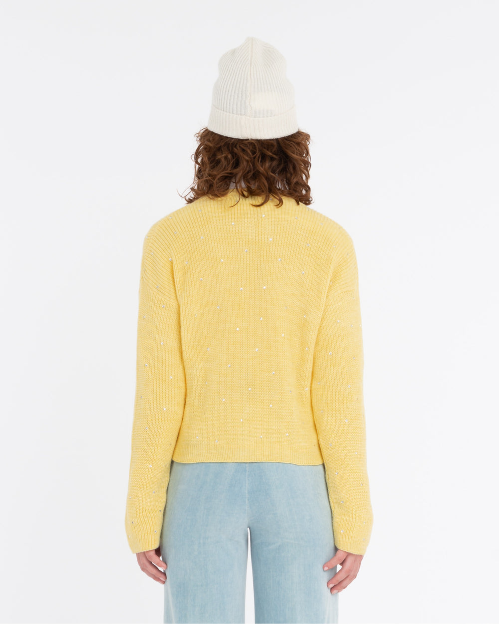 yellow english rib cardigan with appliqués