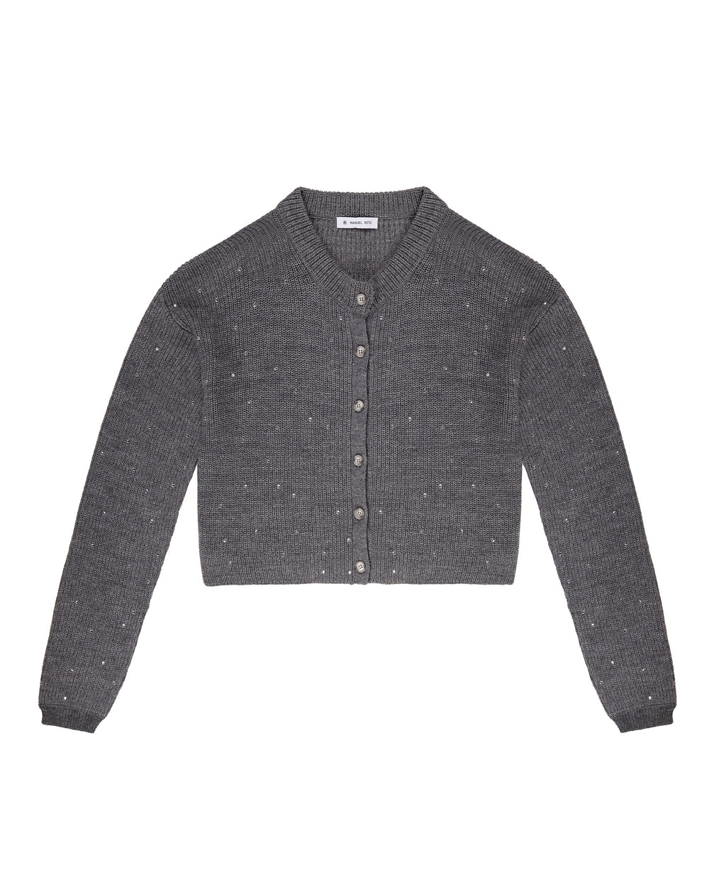 gray english rib cardigan with appliqués