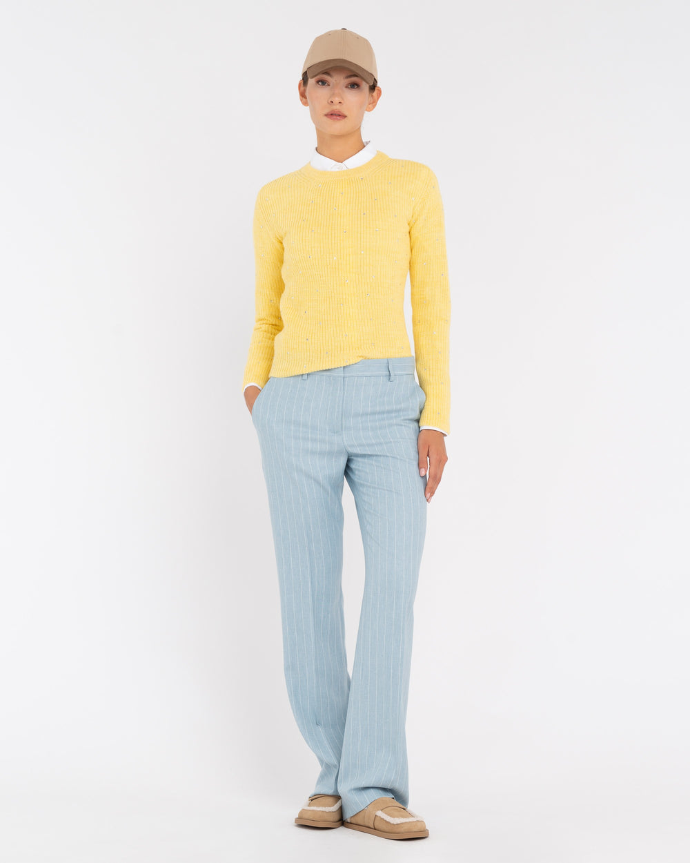 yellow english rib knit with appliqués