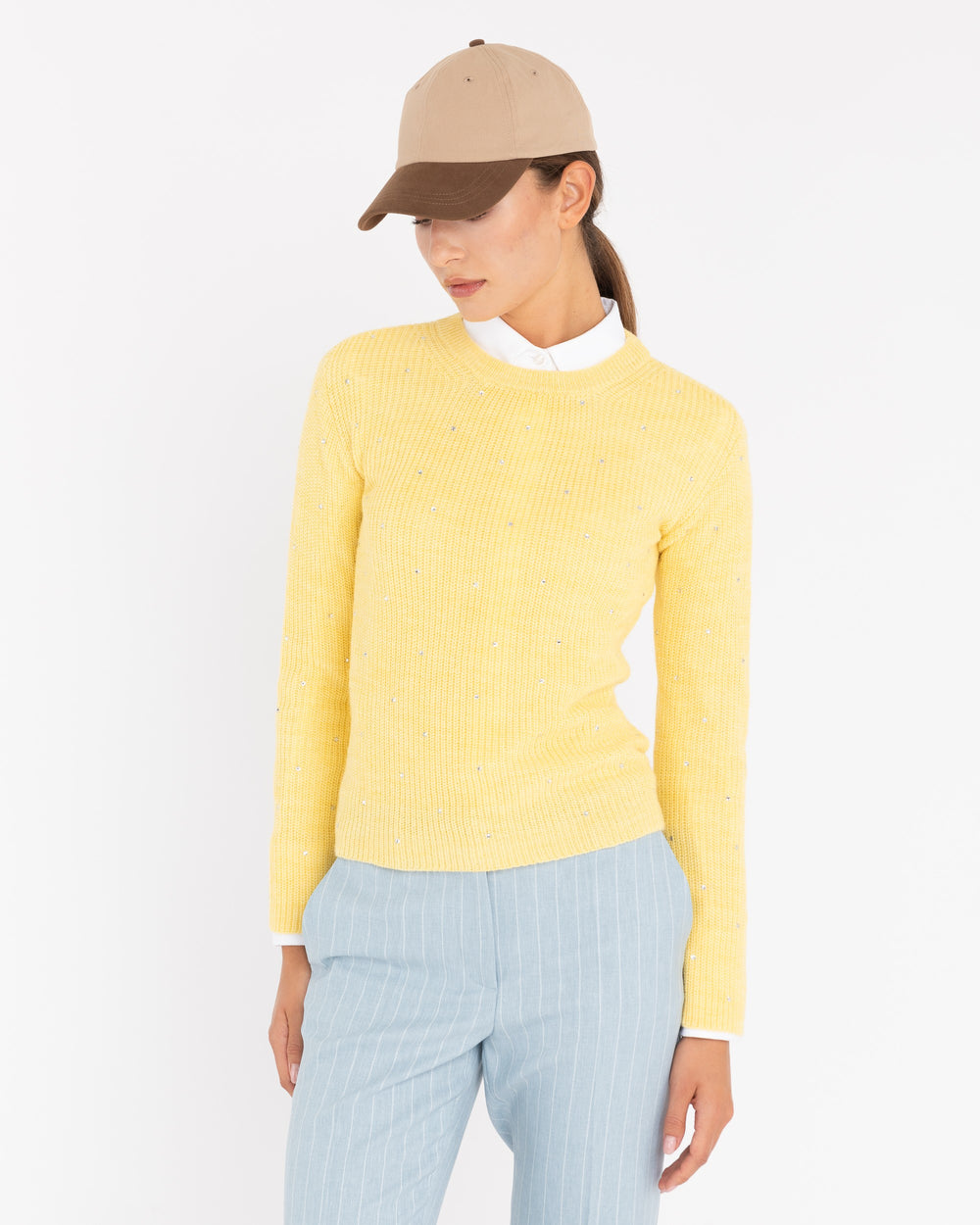 yellow english rib knit with appliqués