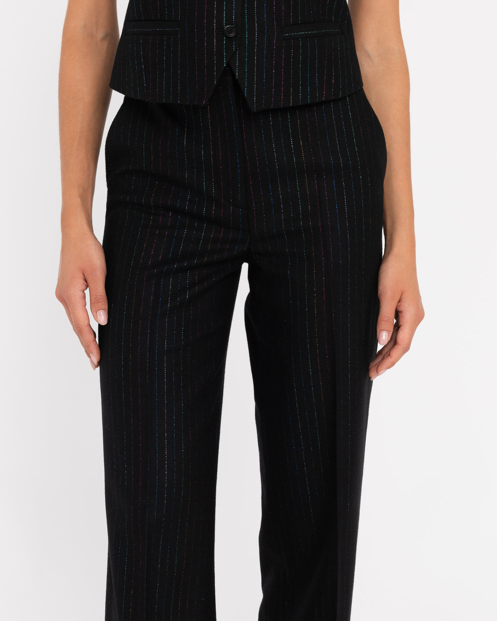 black wool blend lurex striped trousers