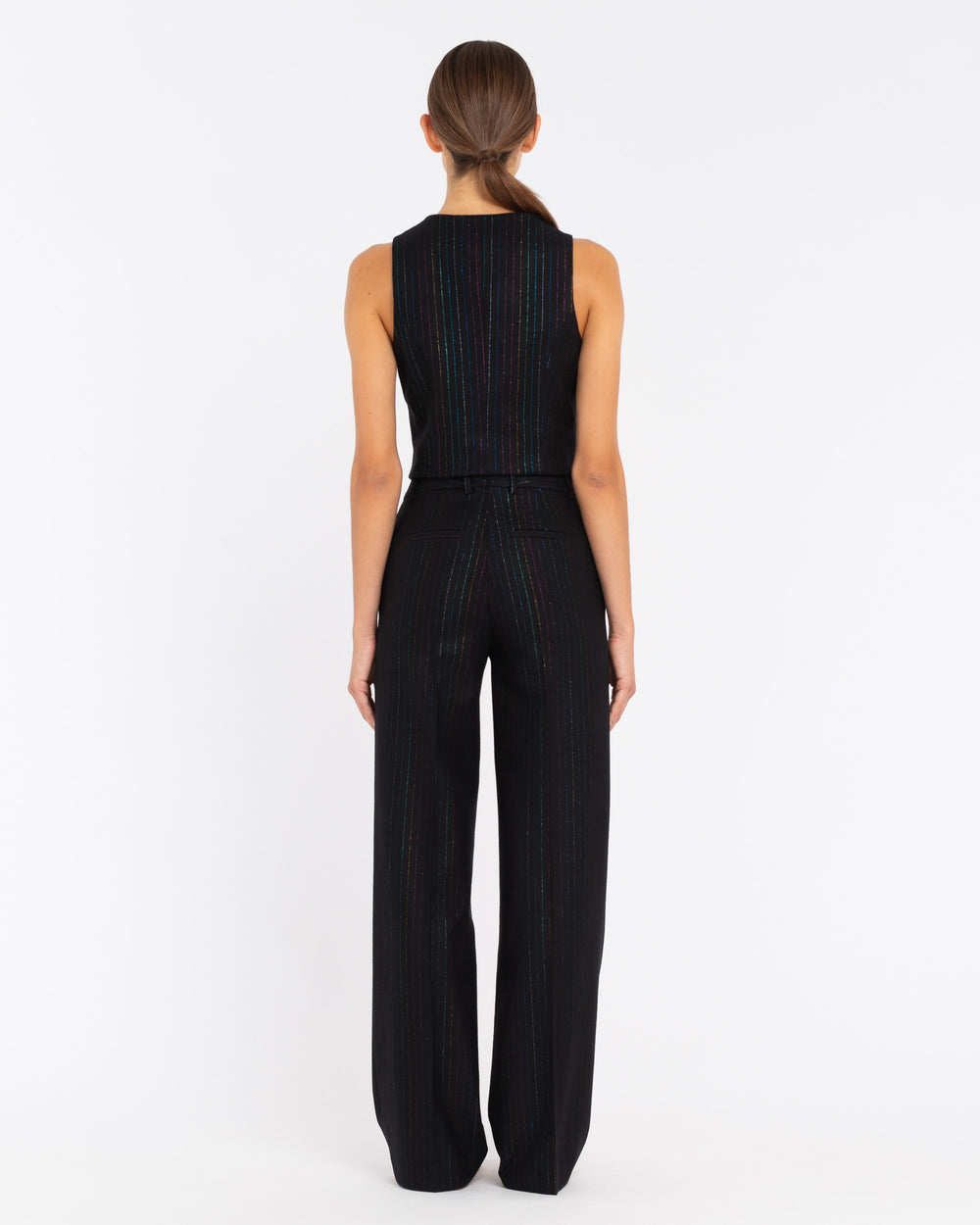 black wool blend lurex striped trousers