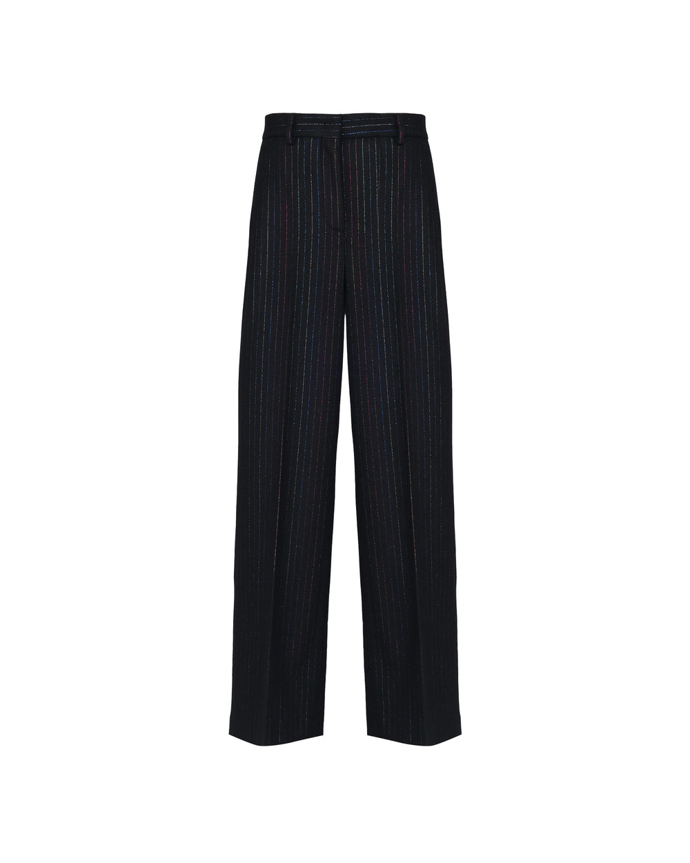 black wool blend lurex striped trousers