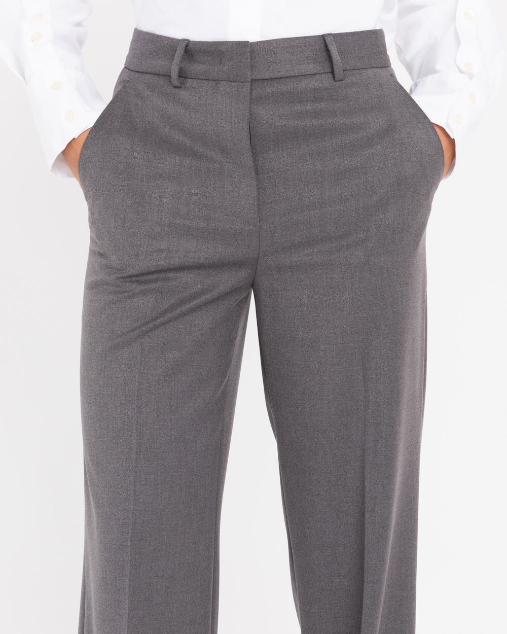 gray straight poly viscose stretch trousers