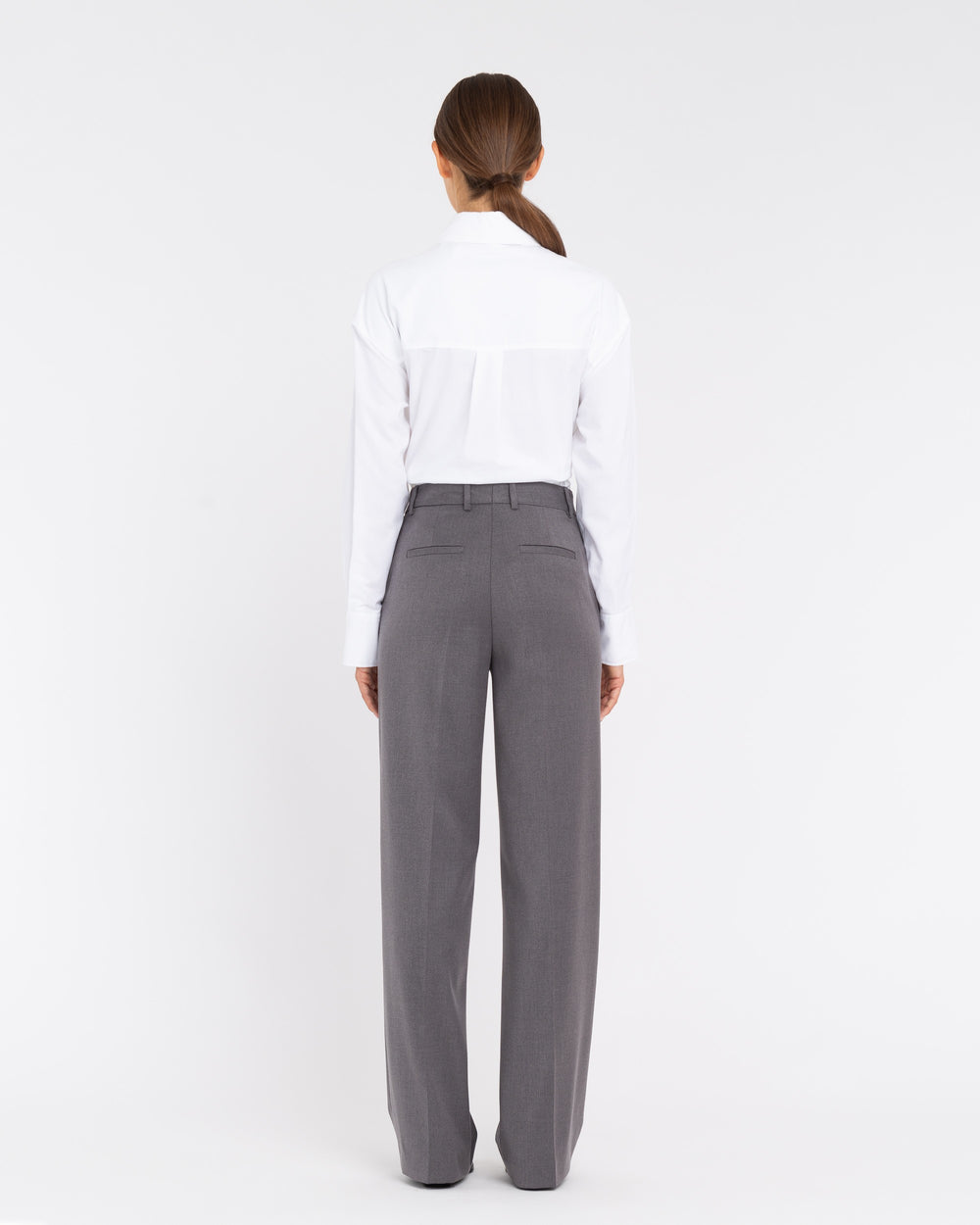 gray straight poly viscose stretch trousers