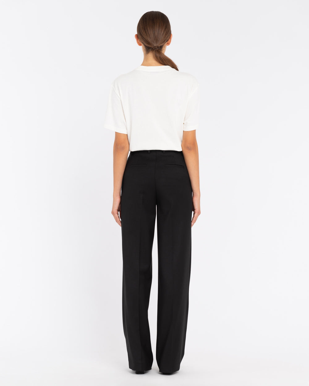 black straight poly viscose stretch trousers