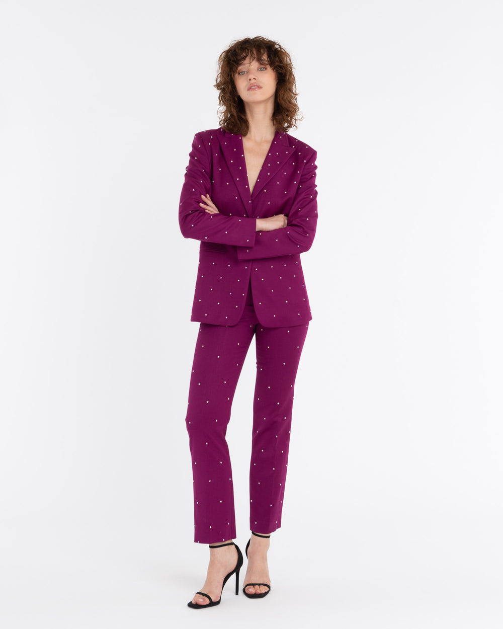 violet trousers with poly viscose stretch appliqués