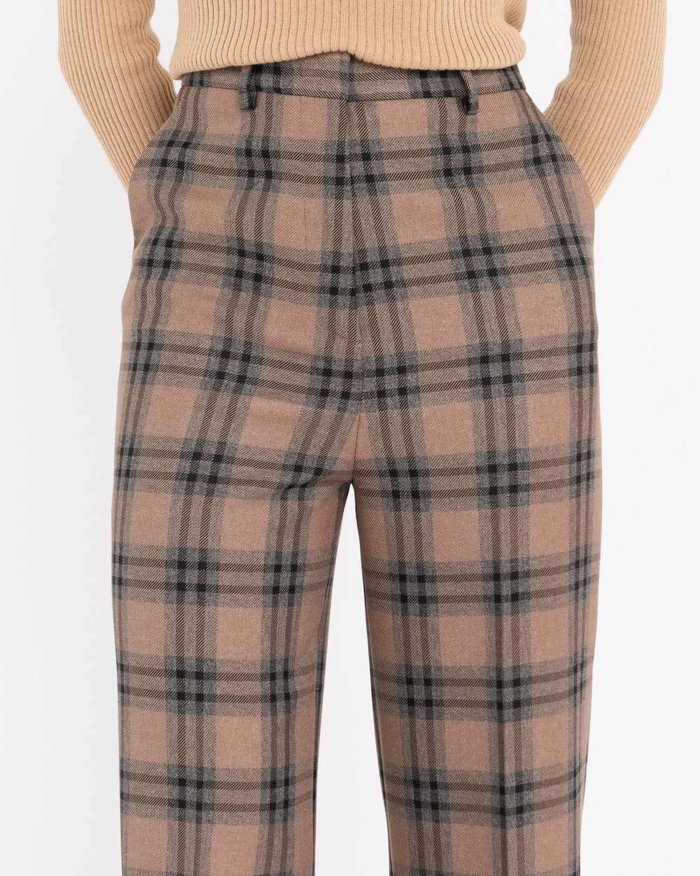 brown macro check cropped trousers