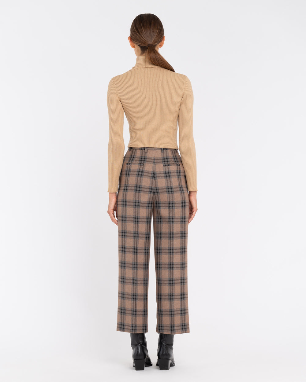 brown macro check cropped trousers