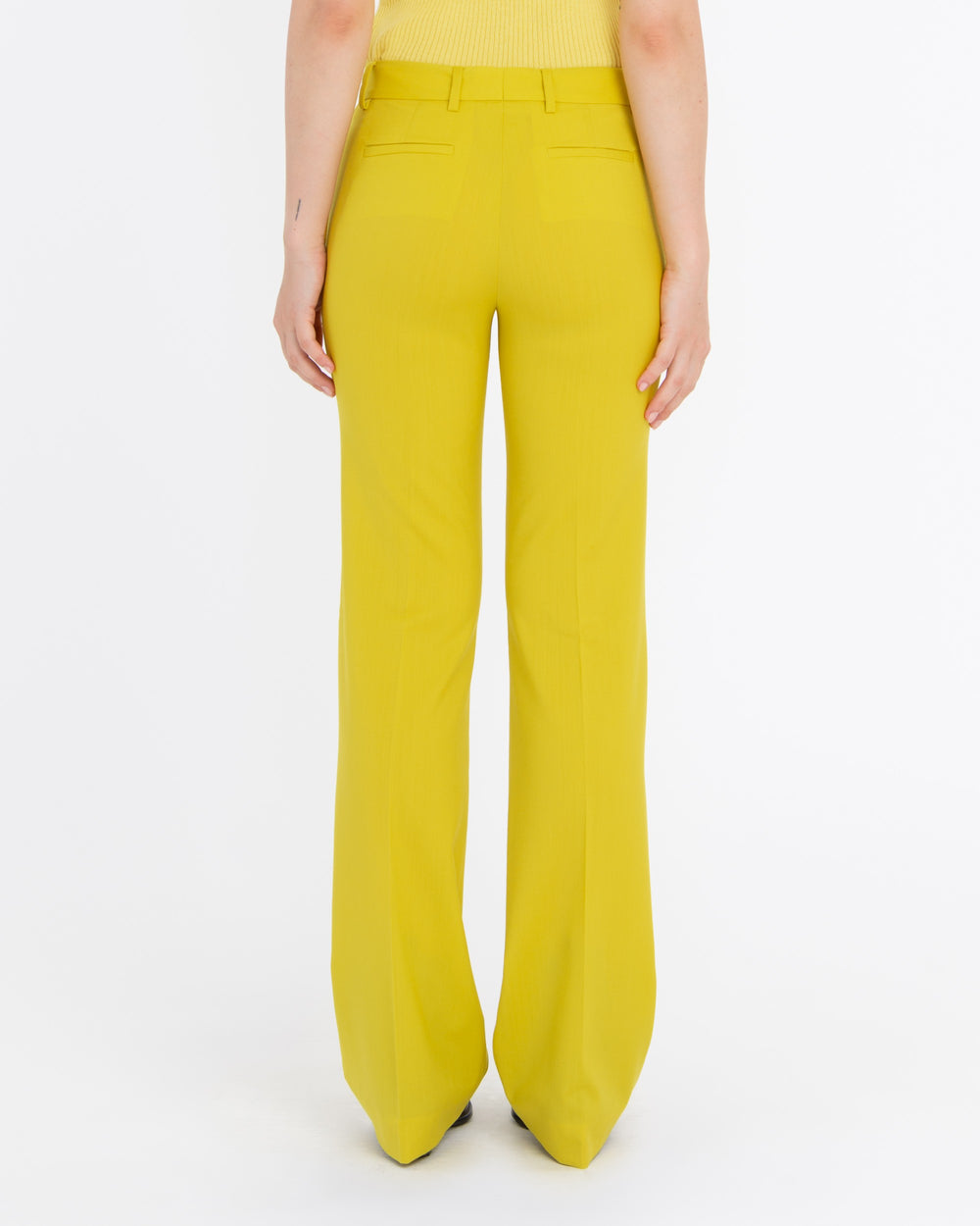 yellow wool bell bottom trousers