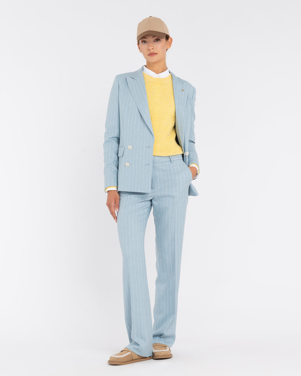 light blue striped poly viscose trousers