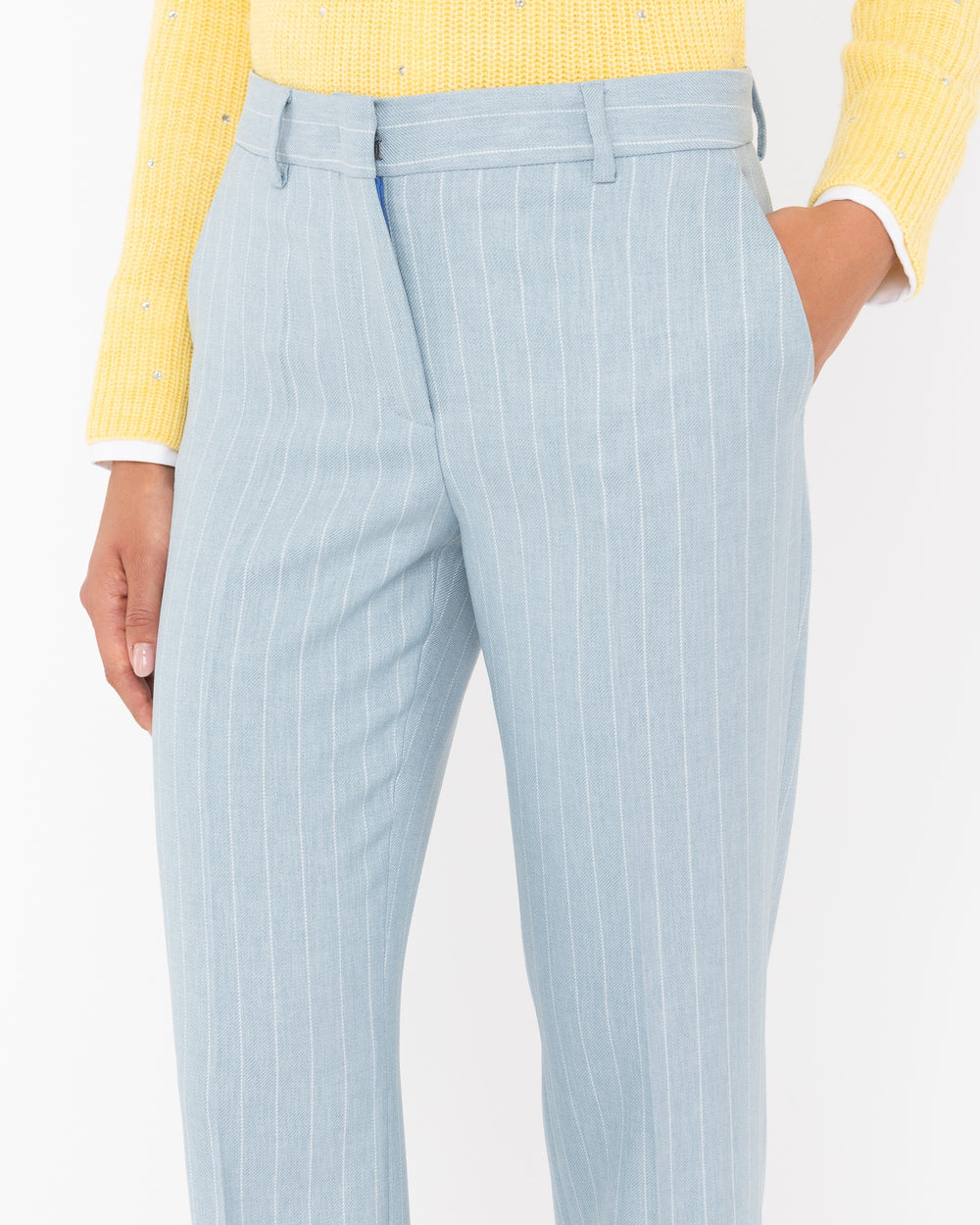 light blue striped poly viscose trousers