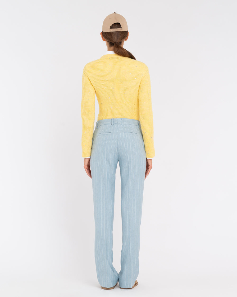 light blue striped poly viscose trousers