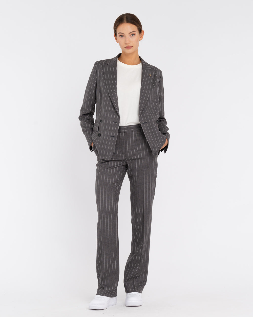 gray striped poly viscose trousers