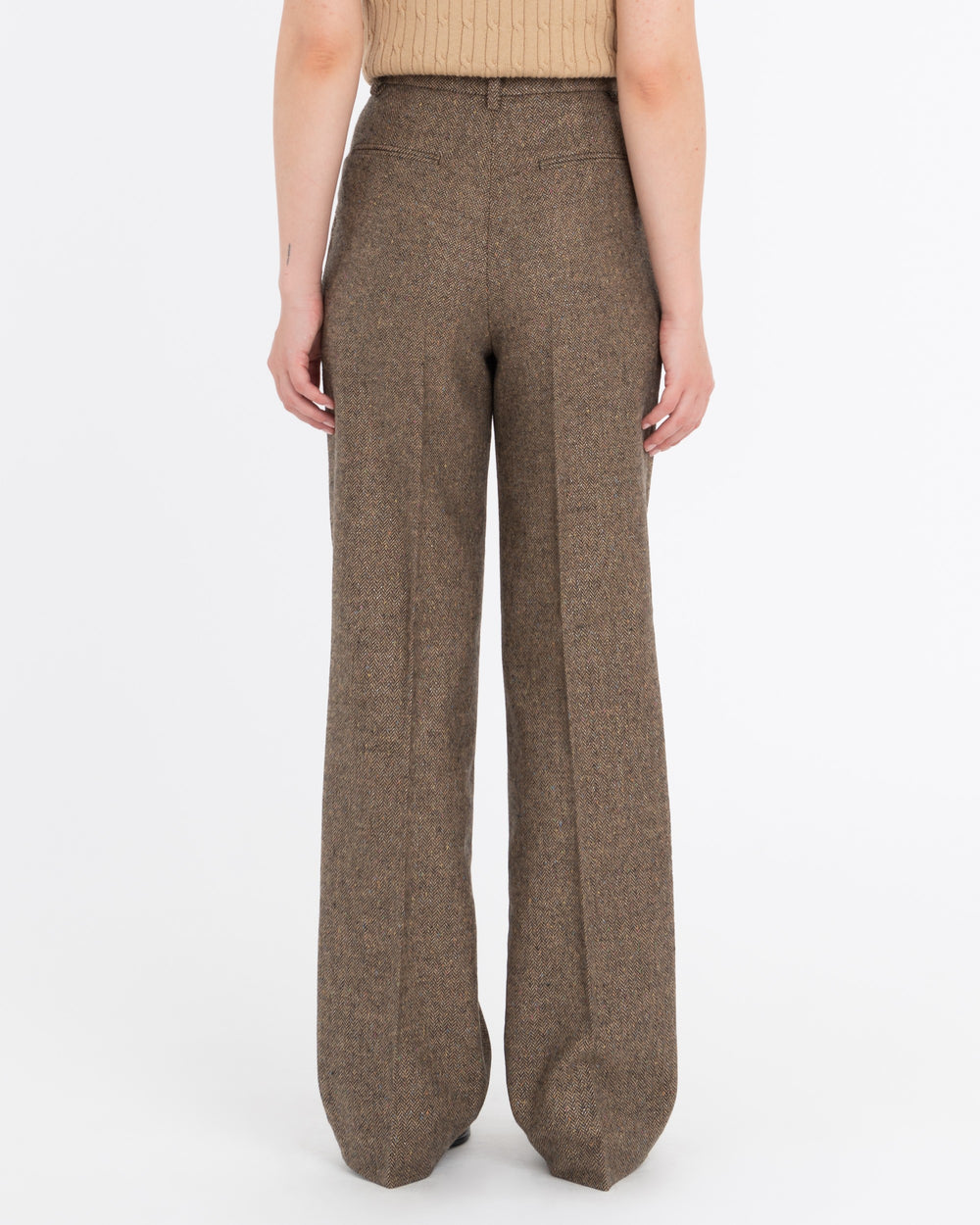 brown lurex wool blend double pleat trousers