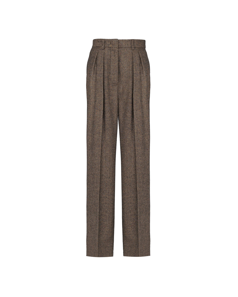 brown lurex wool blend double pleat trousers