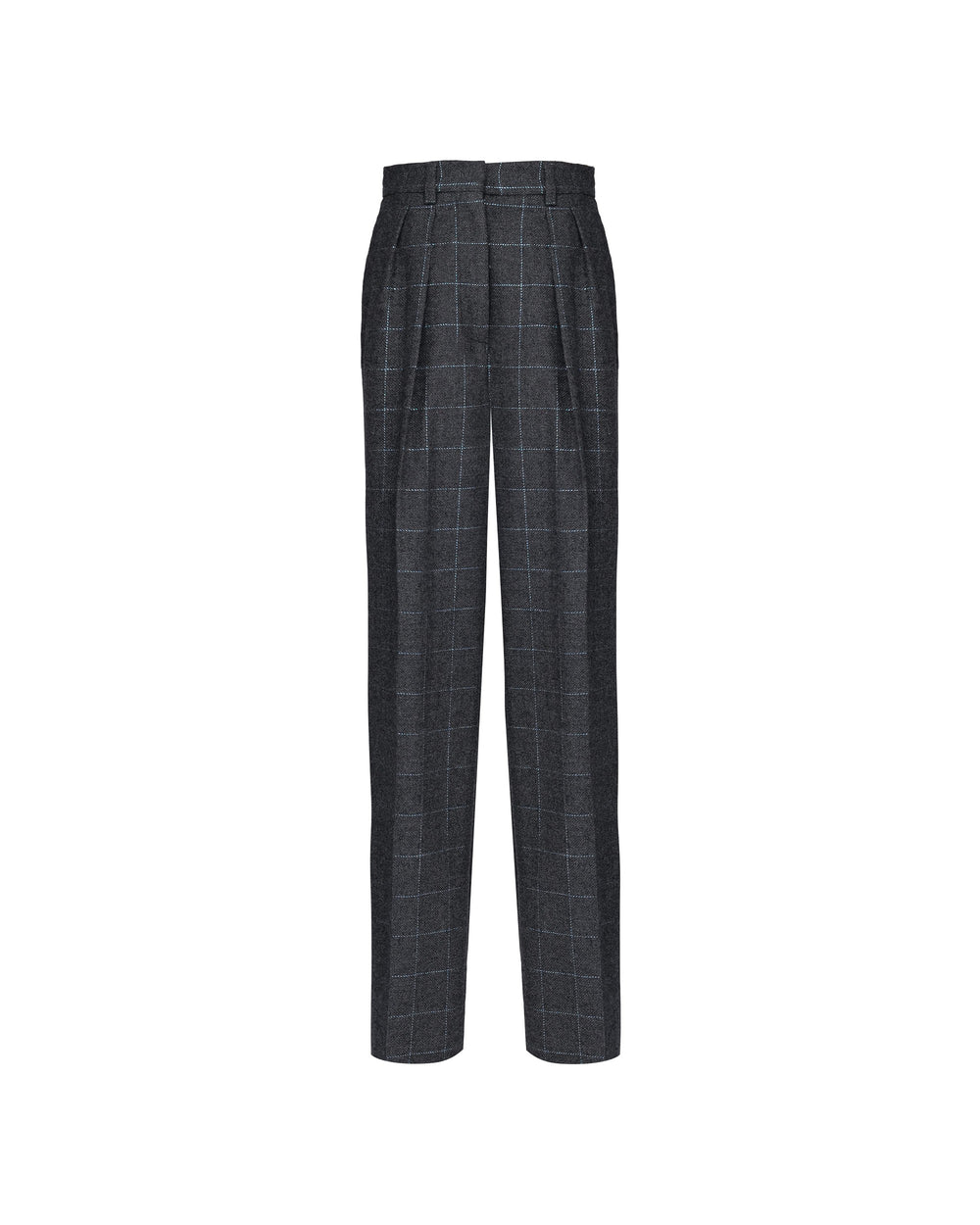 gray double pleated square lurex wool blend trousers