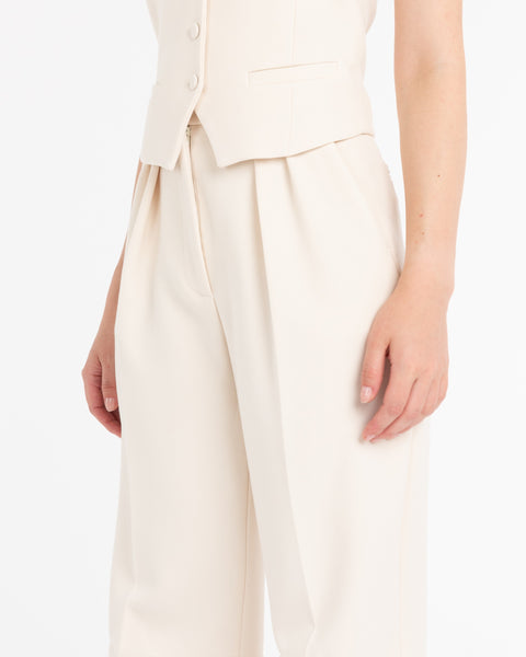 white double pleat poly viscose stretch trousers