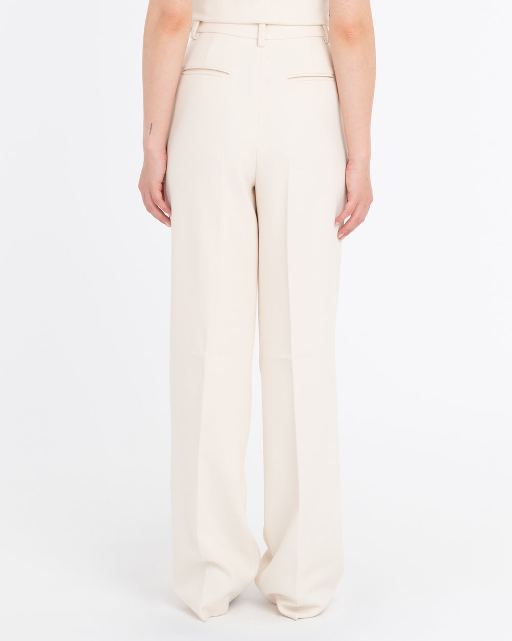 white double pleat poly viscose stretch trousers