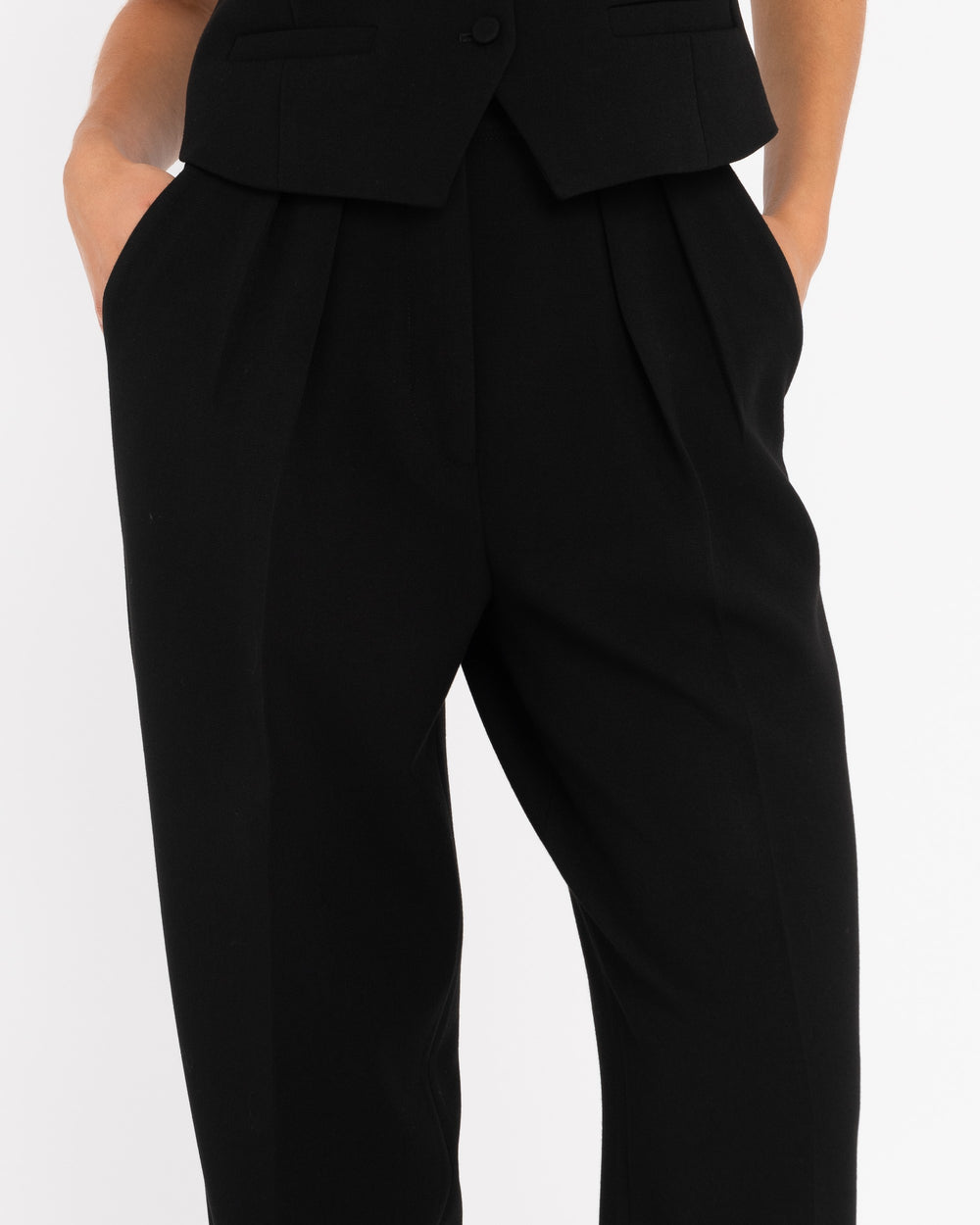 black double pleat poly viscose stretch trousers