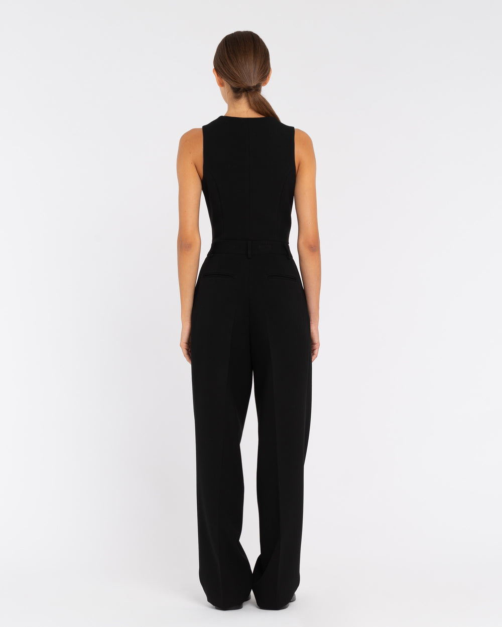 black double pleat poly viscose stretch trousers