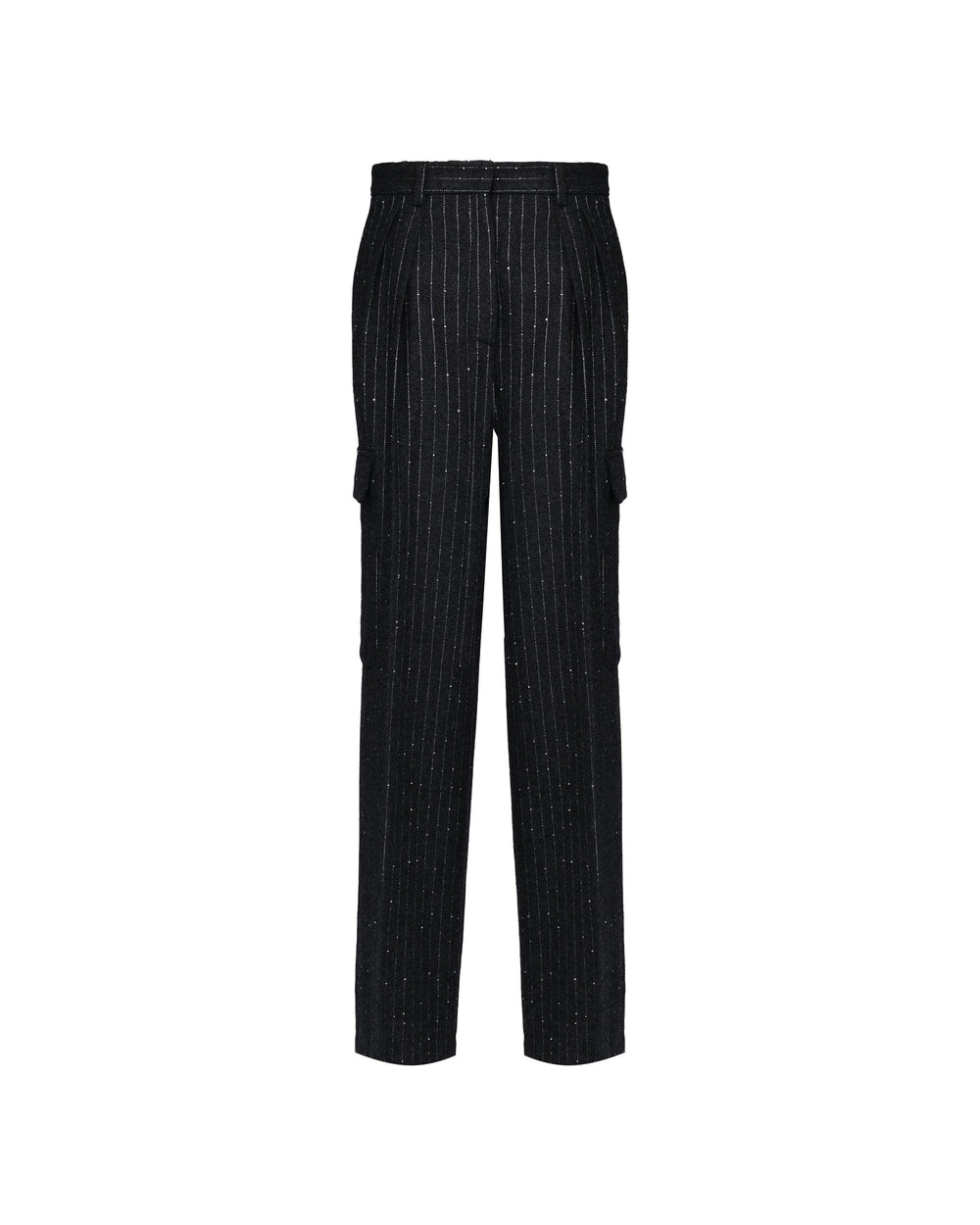 gray micro sequin pinstripe cargo trousers