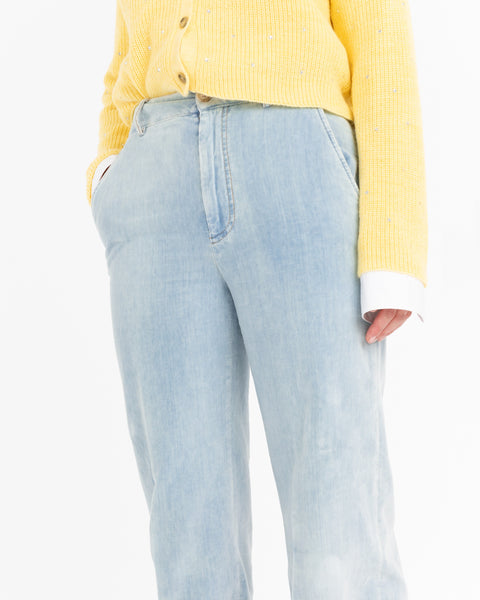 light blue plain velvet washed trousers