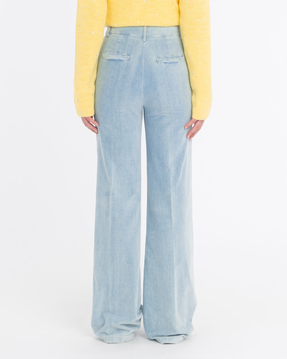 light blue plain velvet washed trousers