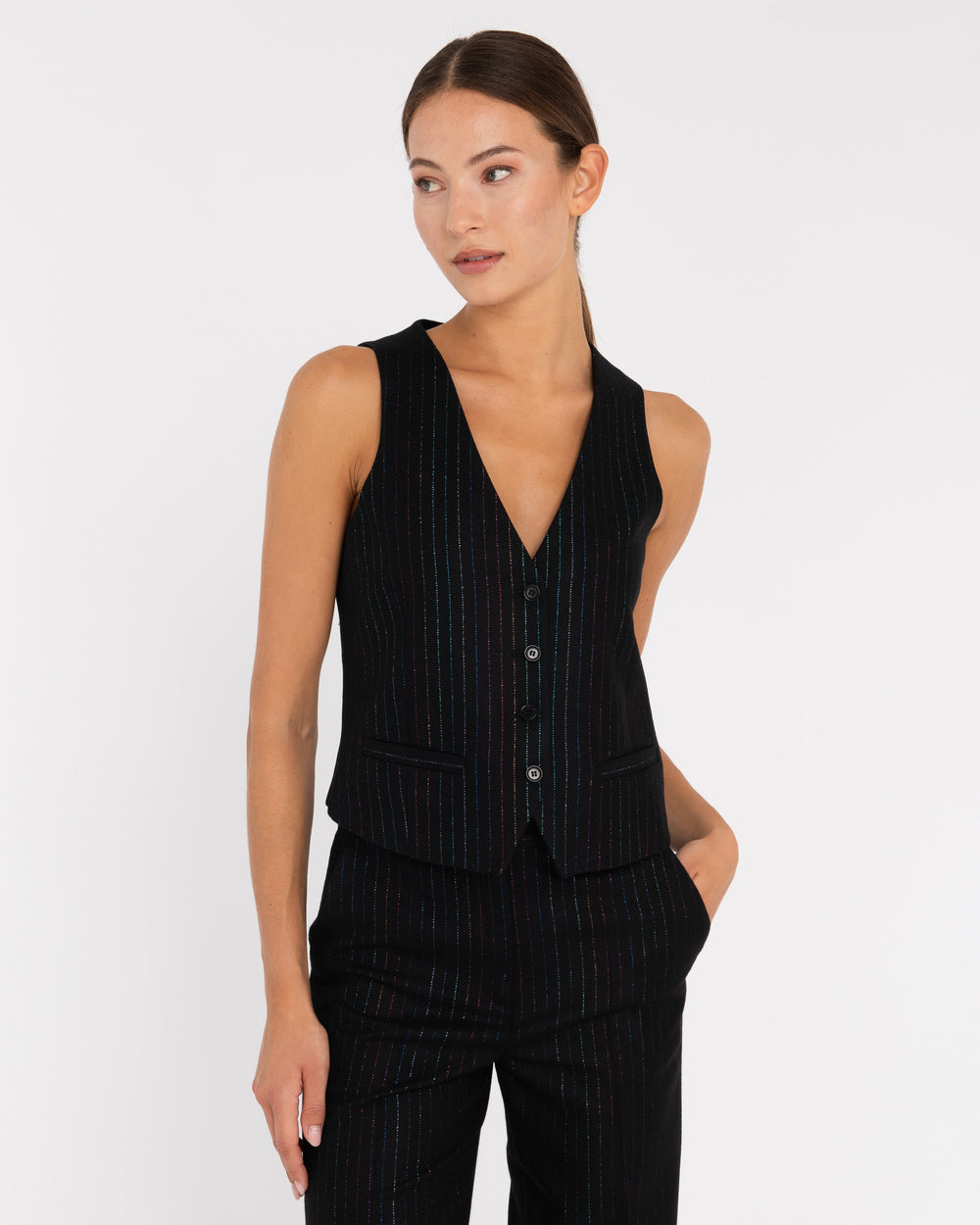 black wool blend lurex striped waistcoat