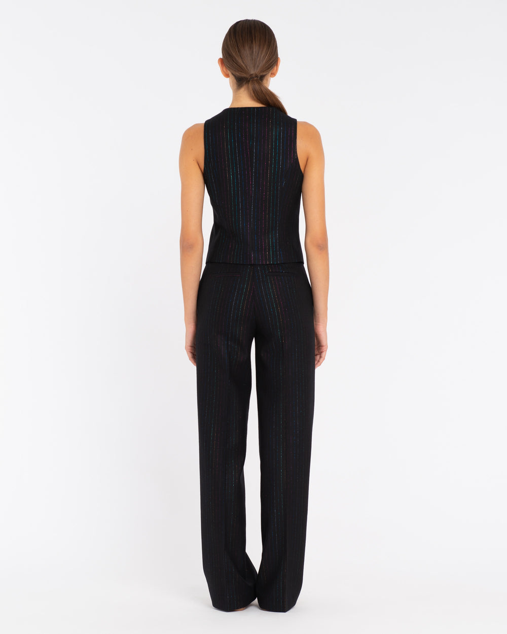 black wool blend lurex striped waistcoat