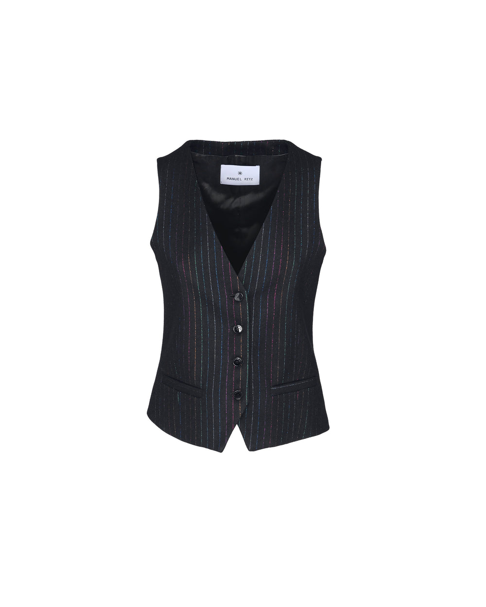 black wool blend lurex striped waistcoat