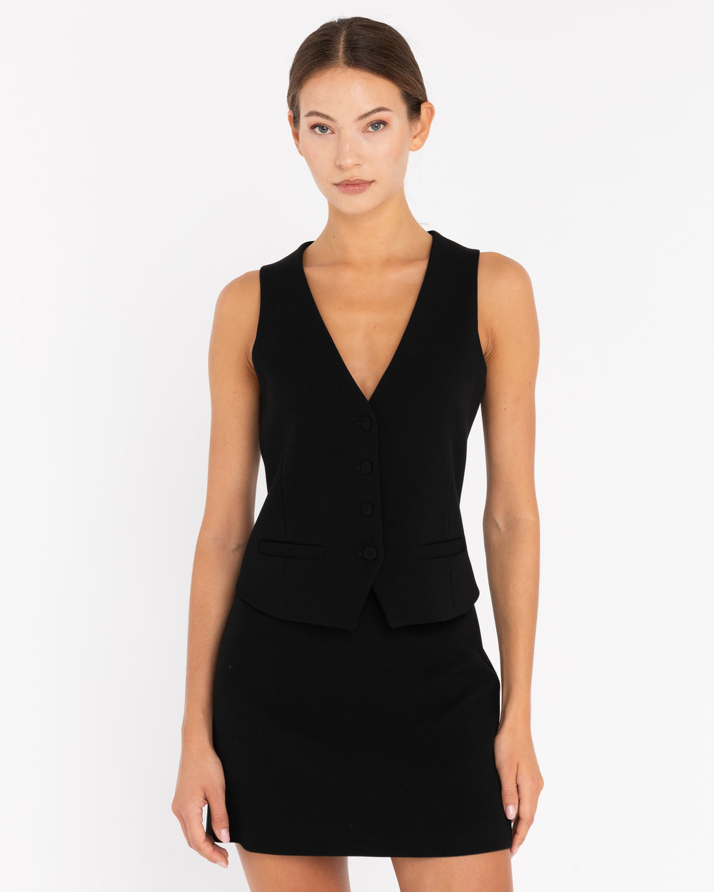 black stretch viscose poly waistcoat