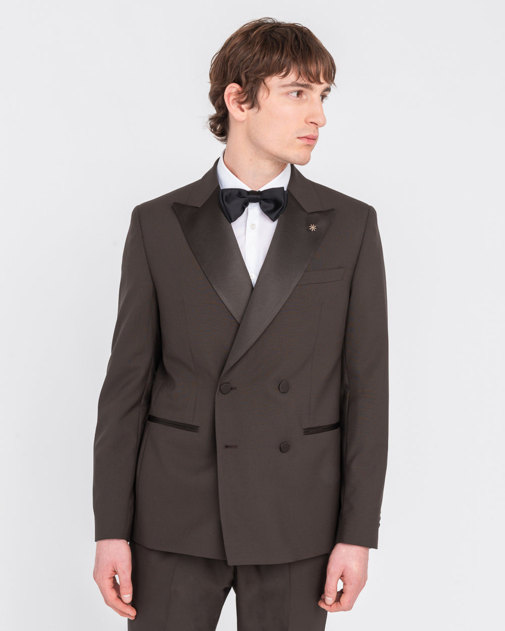 brown double breasted wool cloth suit