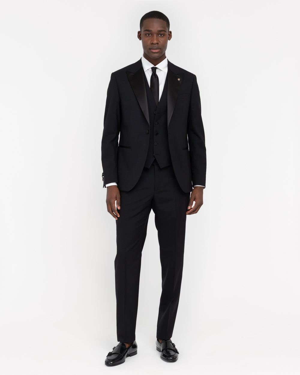 black stretch wool waistcoat suit