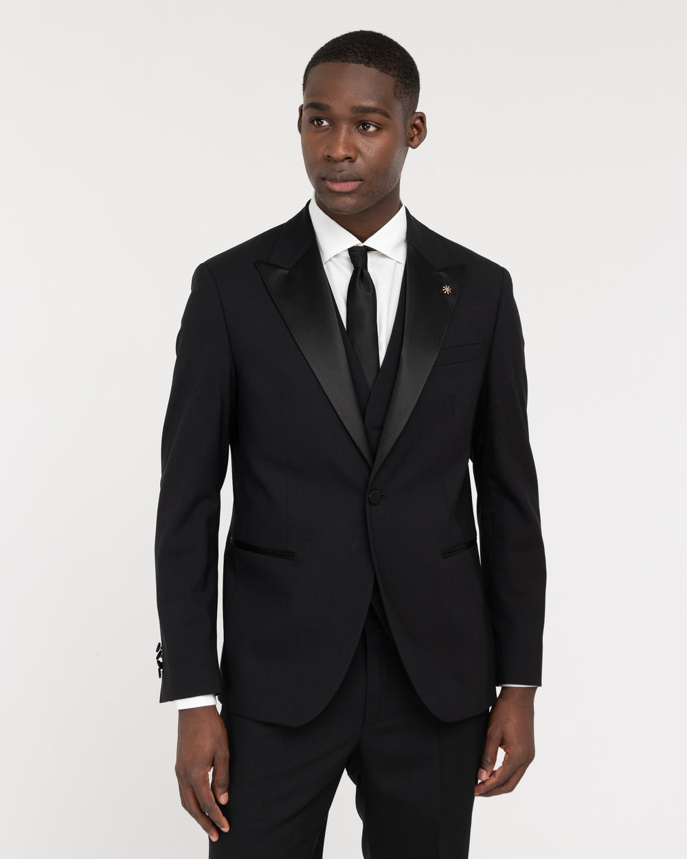 black stretch wool waistcoat suit