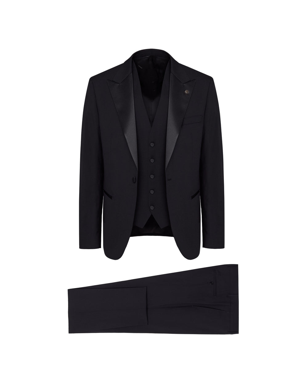 black stretch wool waistcoat suit