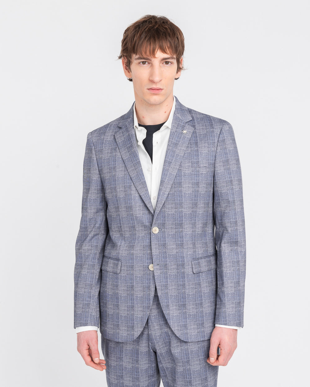 blue stretch galles jersey suit