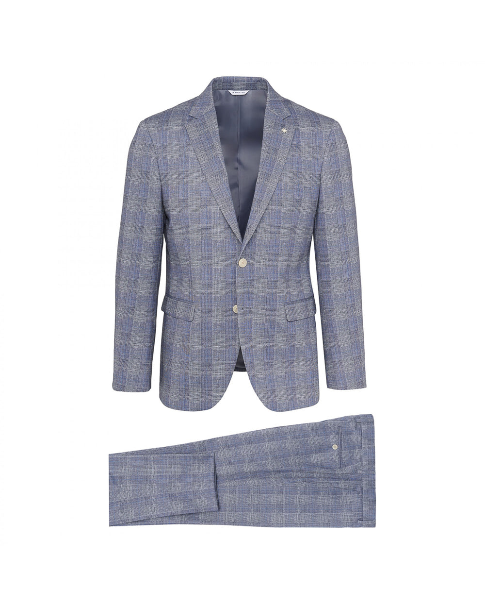 blue stretch galles jersey suit