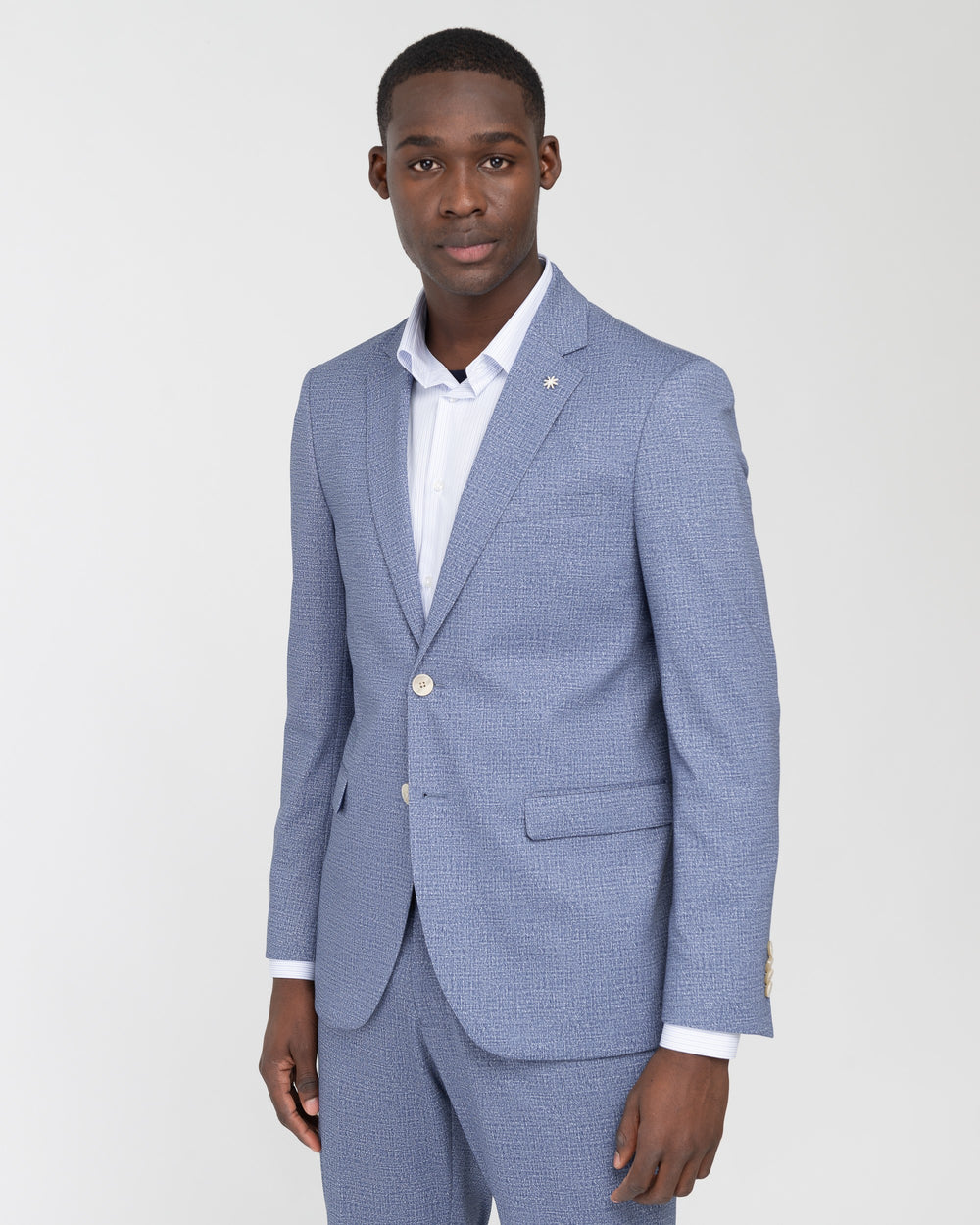 blue stretch jersey suit