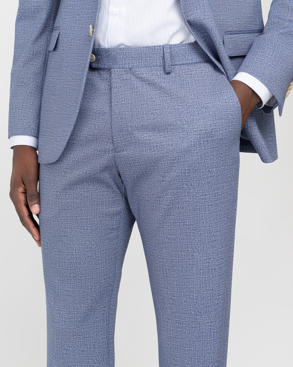 blue stretch jersey suit