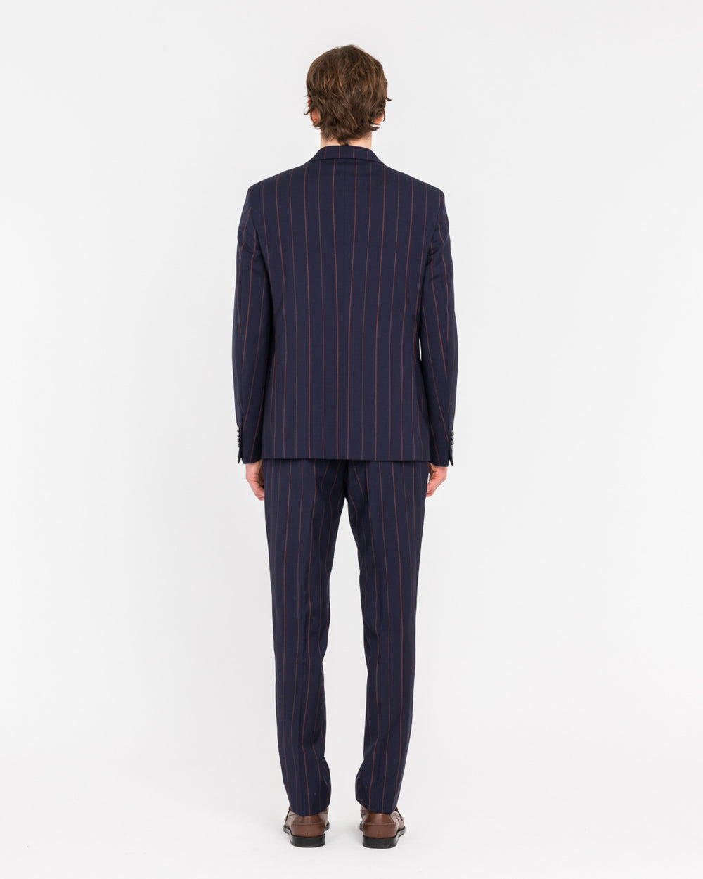 blue natural stretch wool pinstripe slim suit