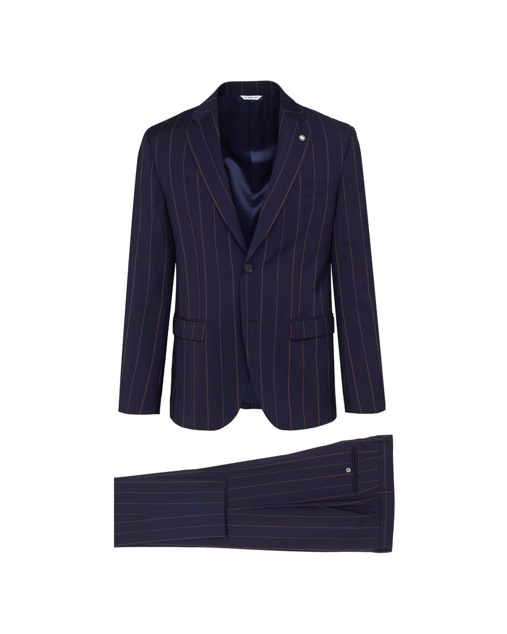 blue natural stretch wool pinstripe slim suit