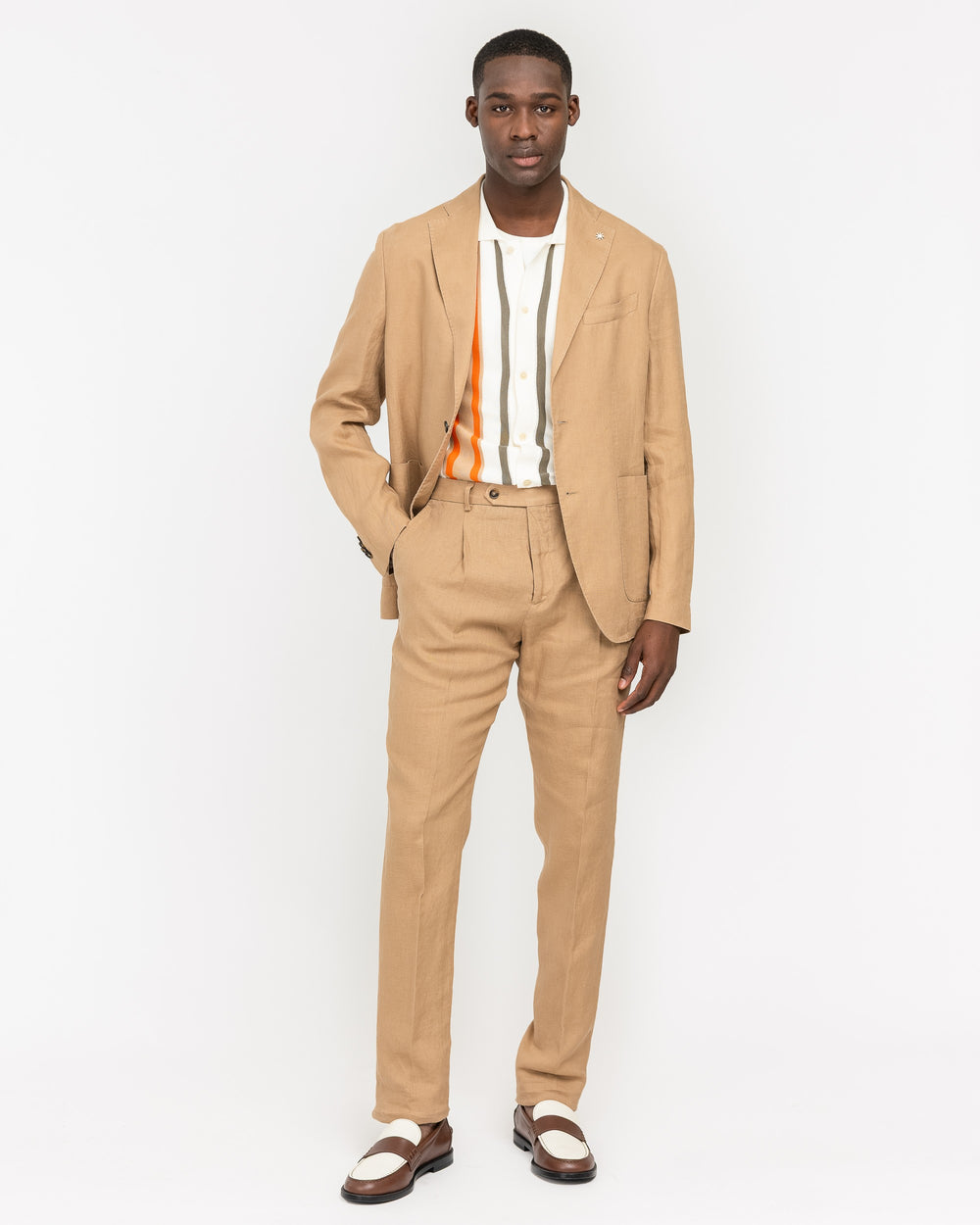 beige washed linen suit