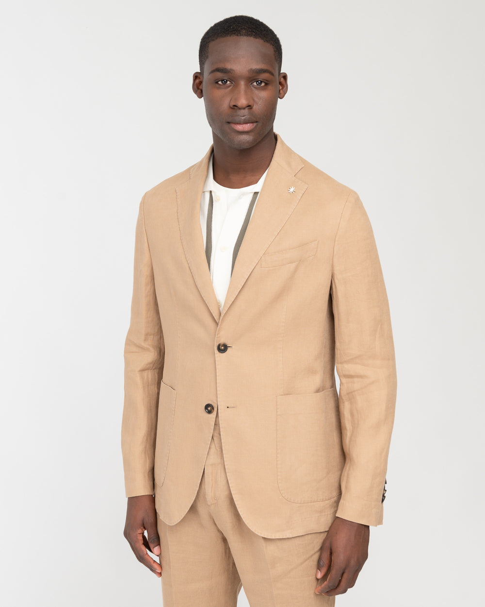 beige washed linen suit