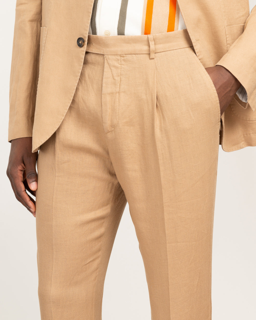 beige washed linen suit