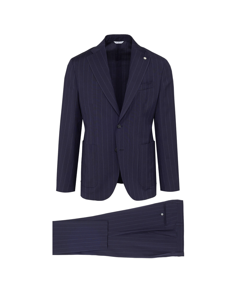 blue natural stretch wool slim pinstripe suit