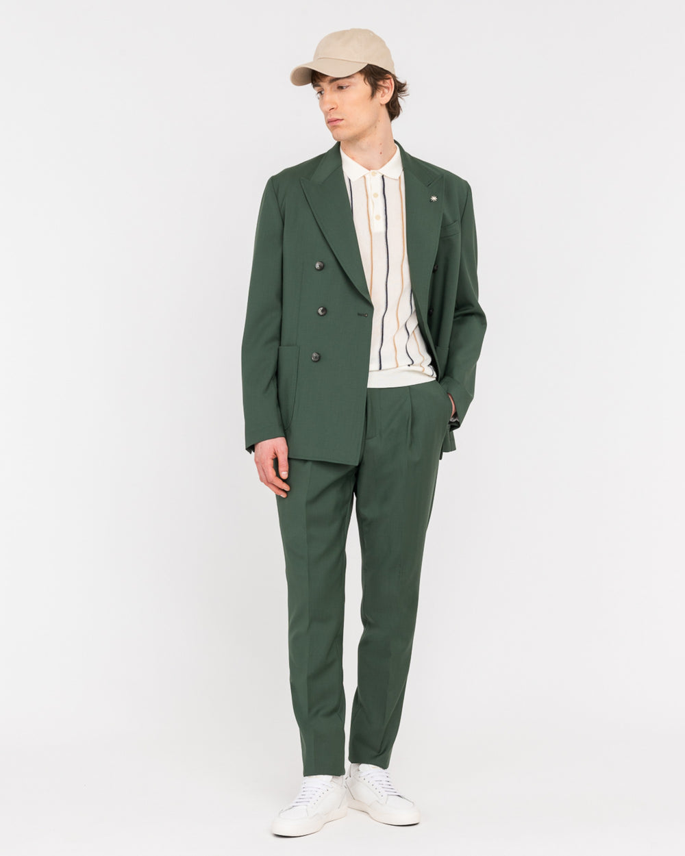 green stretch cool wool double breasted suit