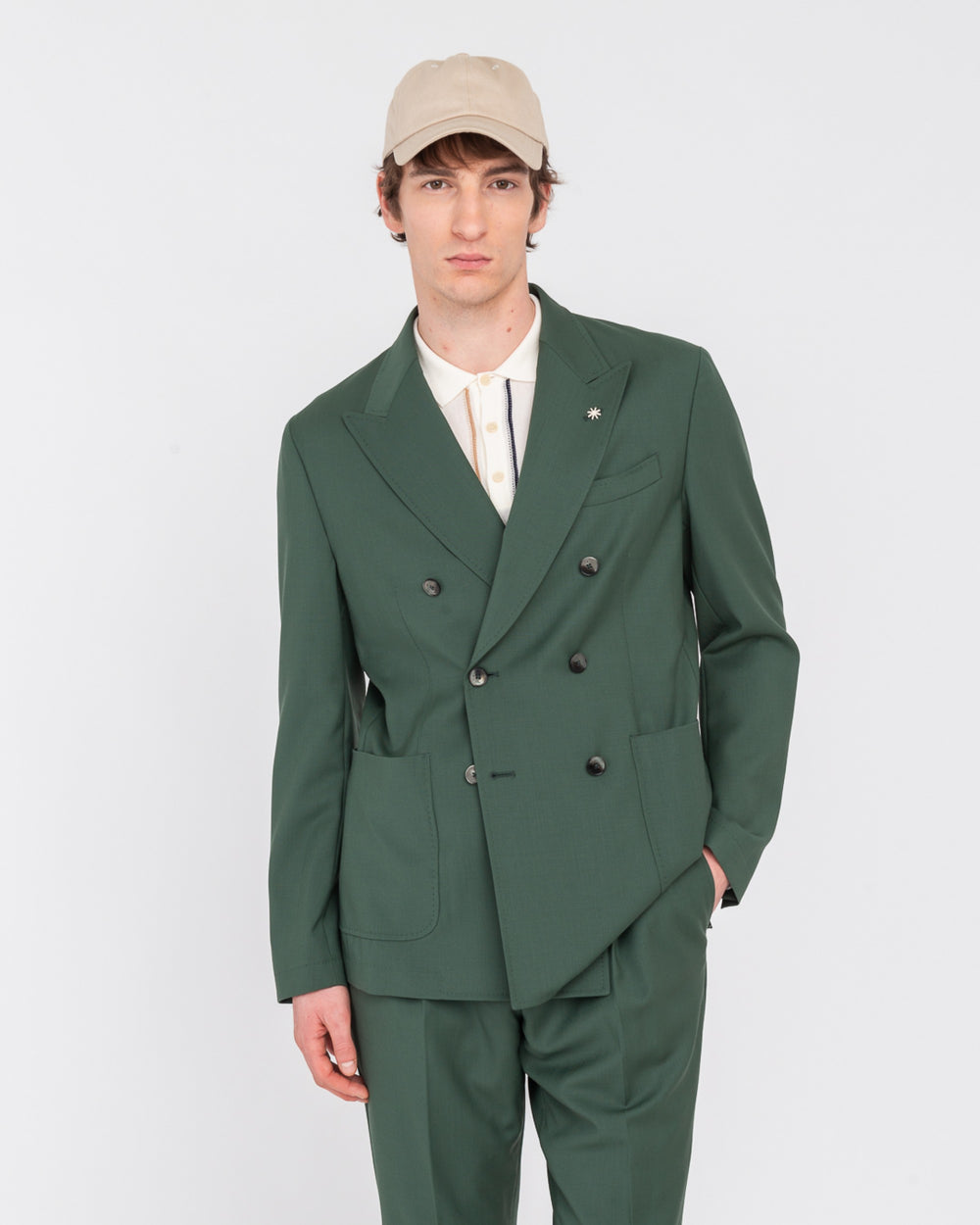 green stretch cool wool double breasted suit