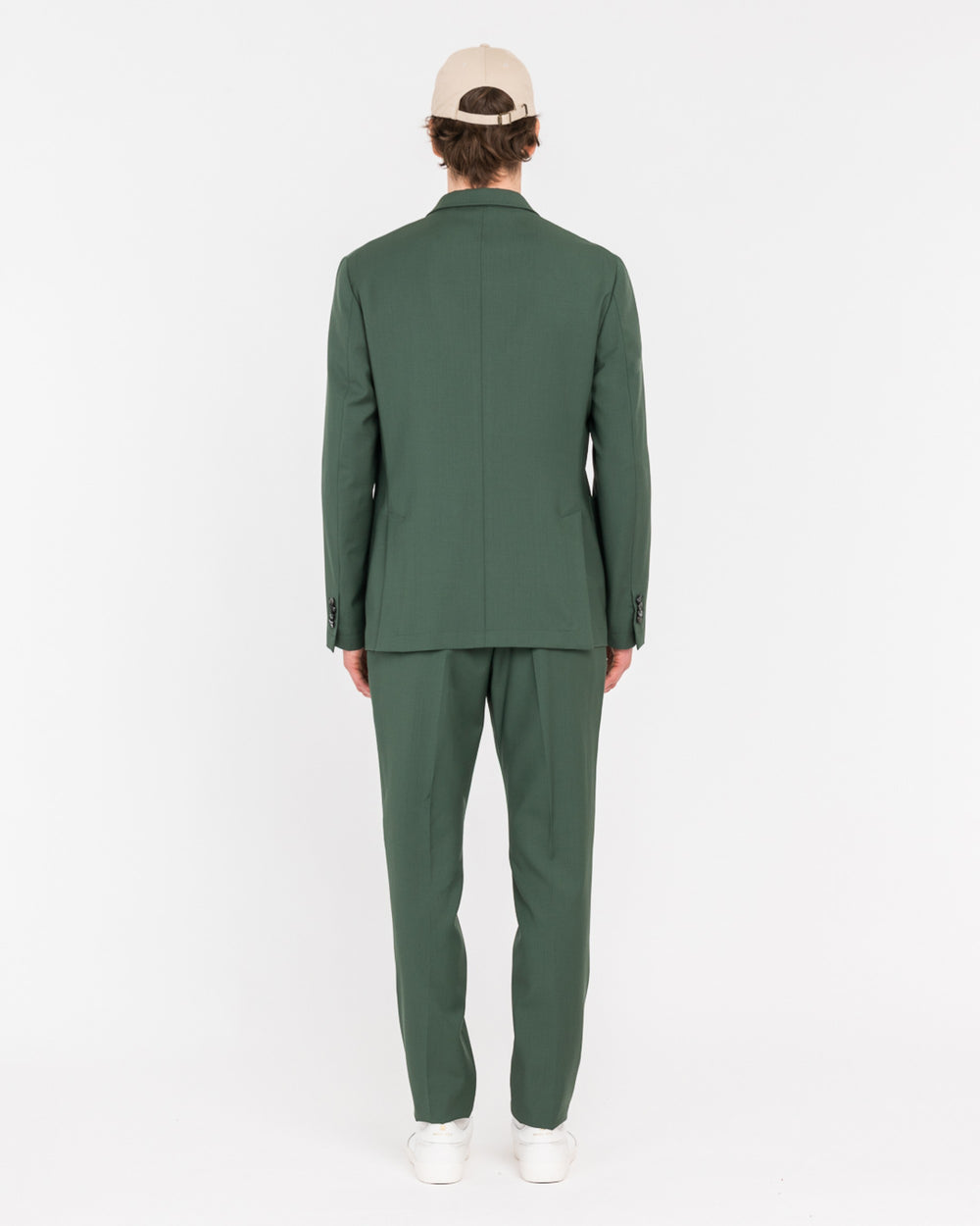 green stretch cool wool double breasted suit